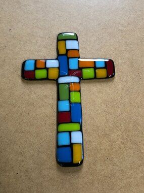 Fused Glass Christian Cross - 9 inches